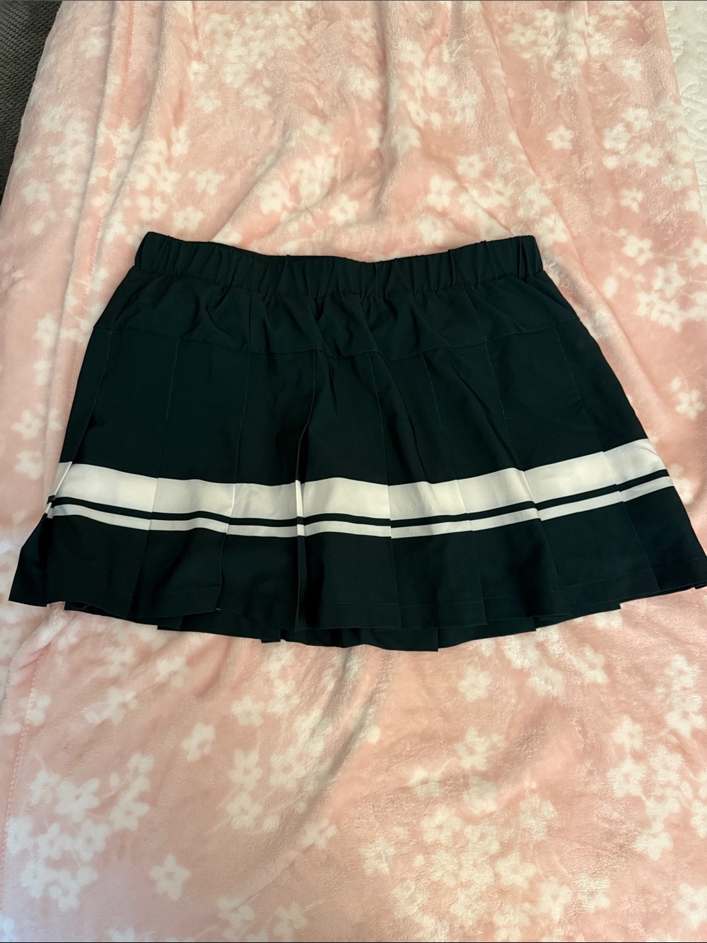 Green Pleated Mini Skirt with White Stripe